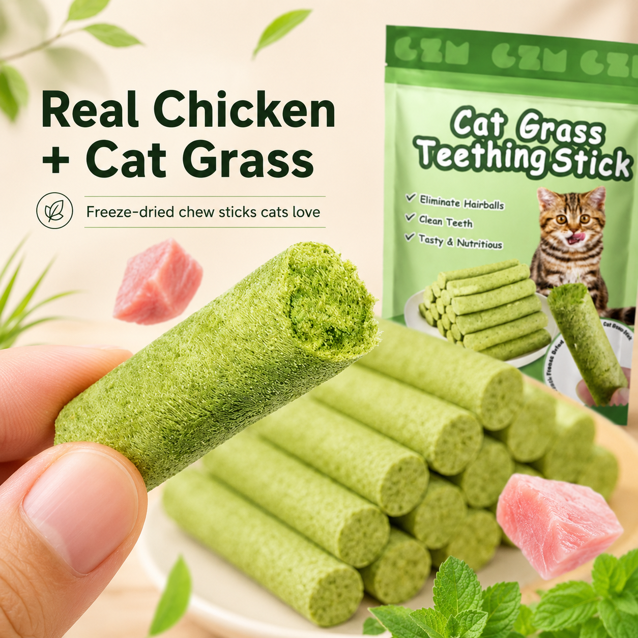 Freeze-Dried Cat Grass Dental Chew Sticks